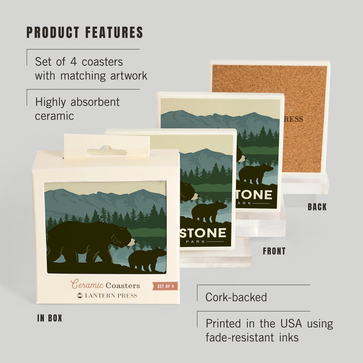 Yellowstone National Park, Wyoming, Grizzly Bear and Cub, Coasters Coasters Lantern Press