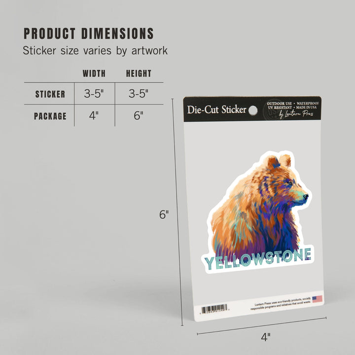 Yellowstone National Park, Wyoming, Grizzly Bear, Vivid, Contour, Lantern Press Artwork, Vinyl Sticker Sticker Lantern Press