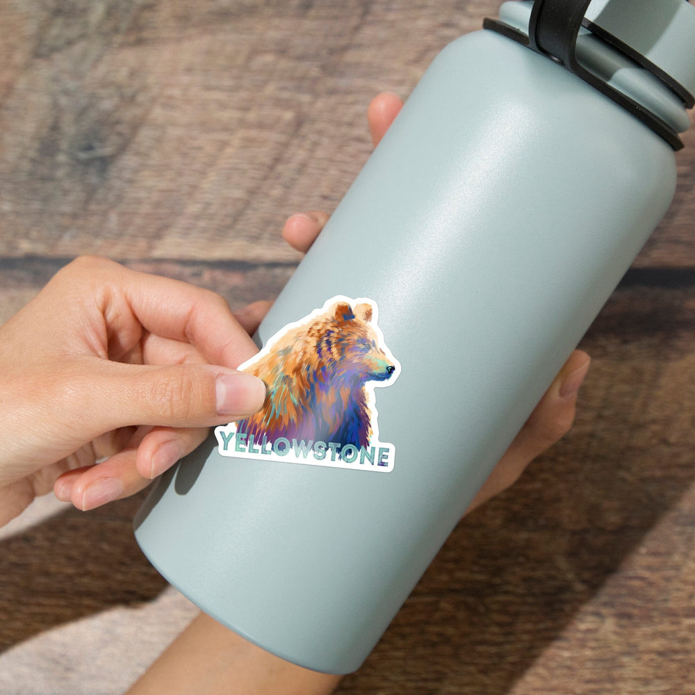 Yellowstone National Park, Wyoming, Grizzly Bear, Vivid, Contour, Lantern Press Artwork, Vinyl Sticker Sticker Lantern Press
