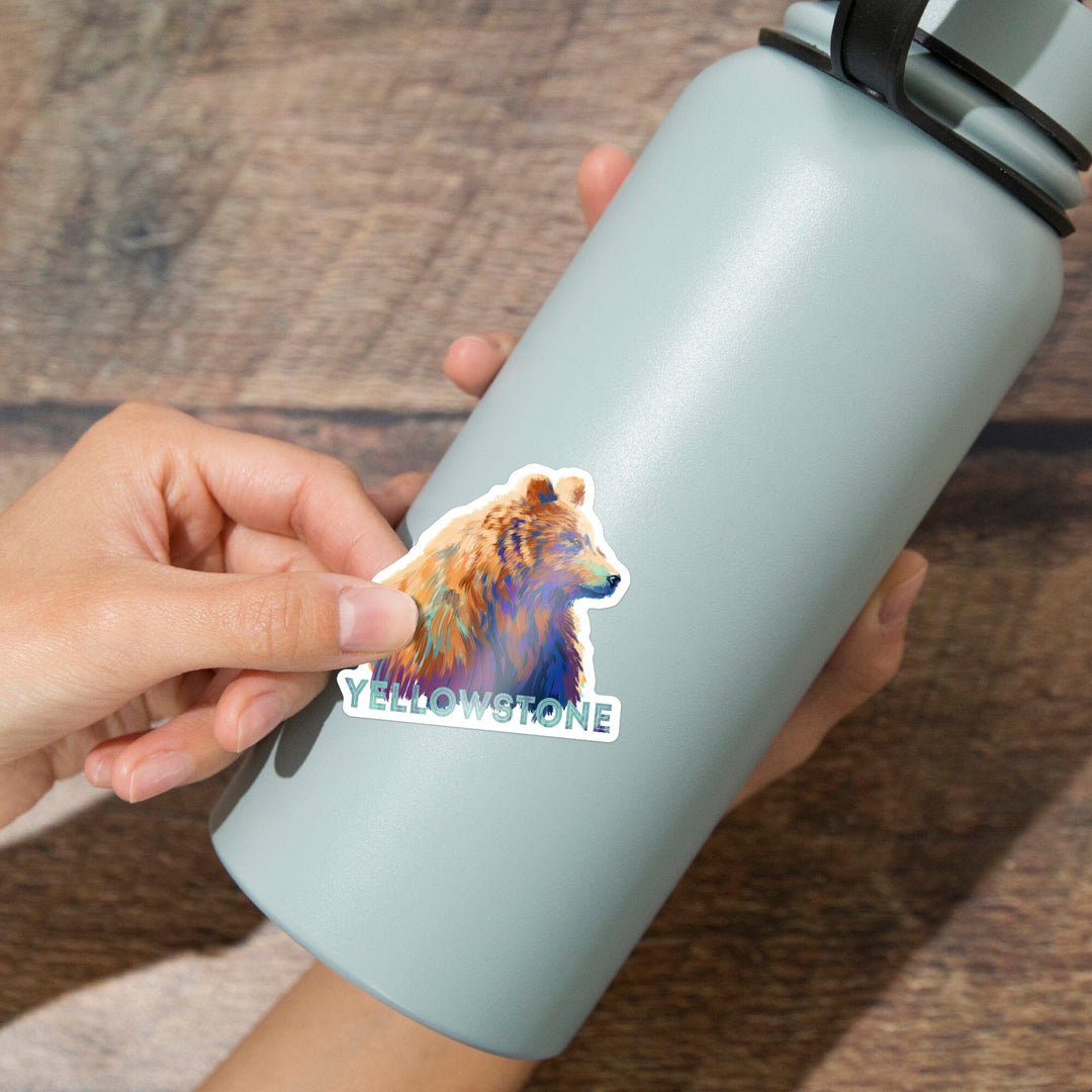 Yellowstone National Park, Wyoming, Grizzly Bear, Vivid, Contour, Lantern Press Artwork, Vinyl Sticker Sticker Lantern Press