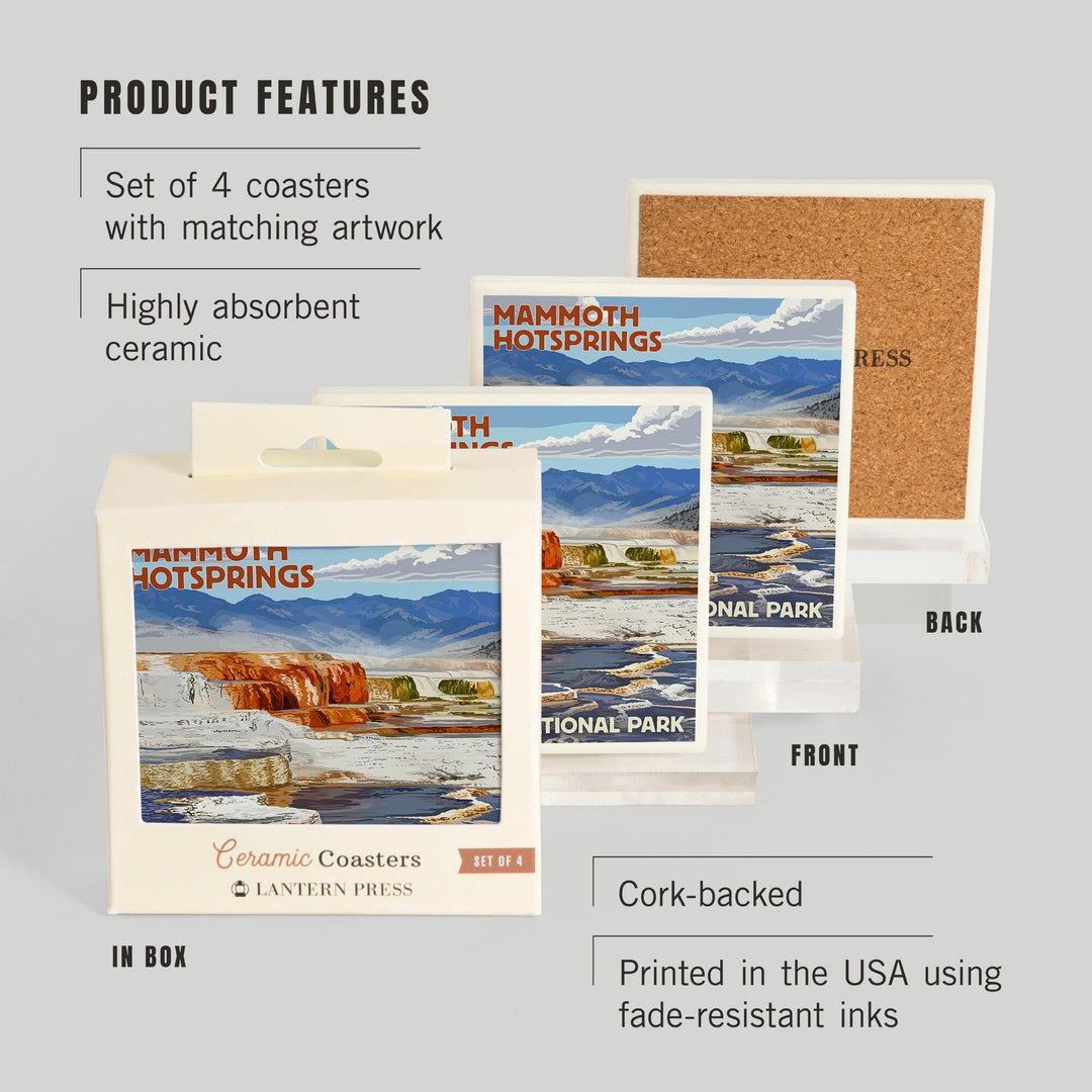 Yellowstone National Park, Wyoming, Mammoth Hotsprings, Coasters Coasters Lantern Press