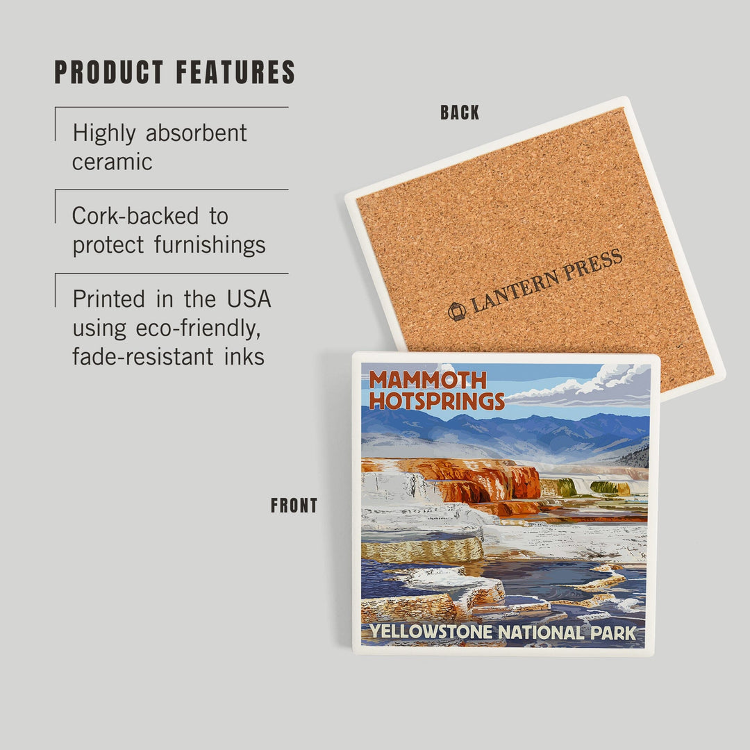 Yellowstone National Park, Wyoming, Mammoth Hotsprings, Coasters Coasters Lantern Press