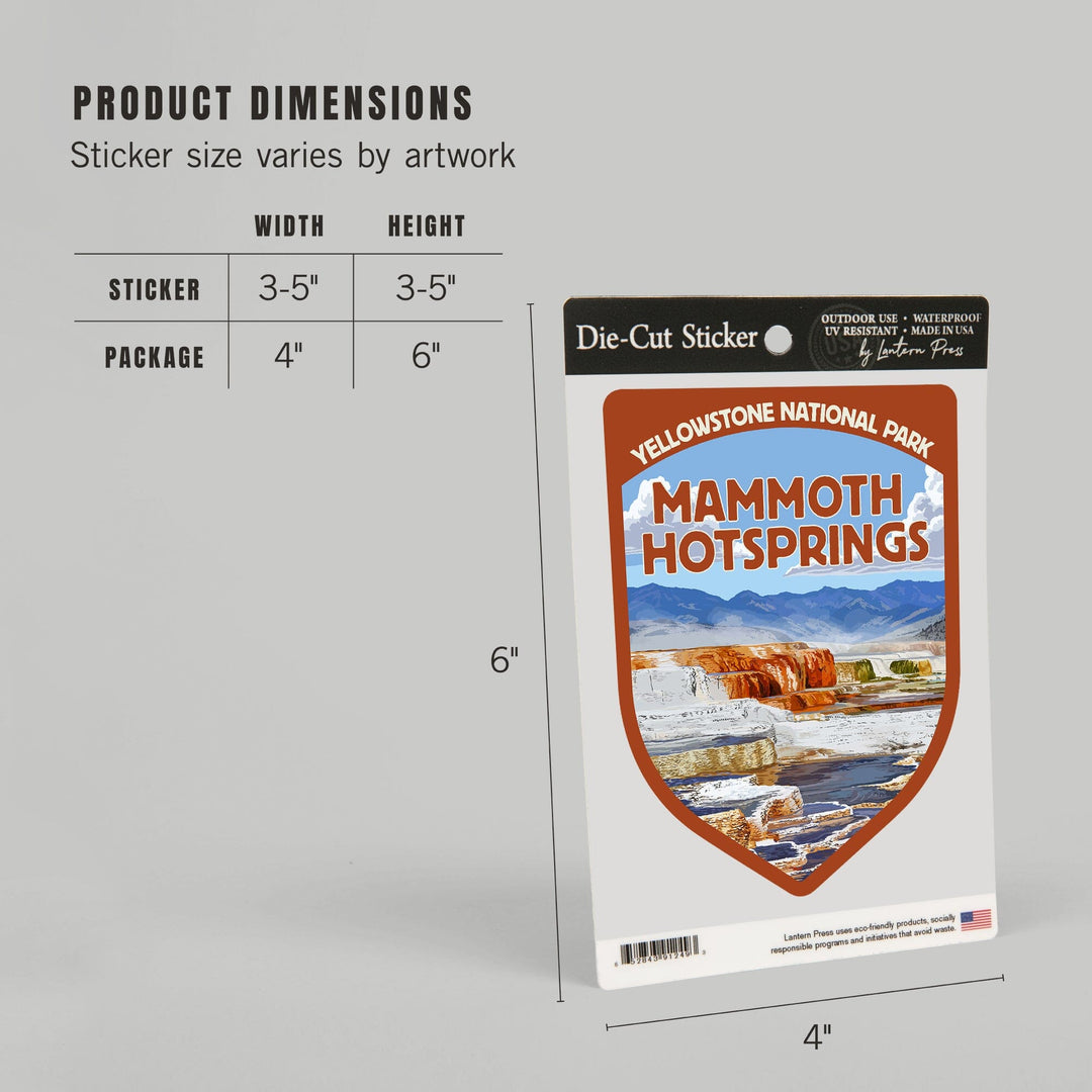 Yellowstone National Park, Wyoming, Mammoth Hotsprings, Contour, Lantern Press Artwork, Vinyl Sticker Sticker Lantern Press