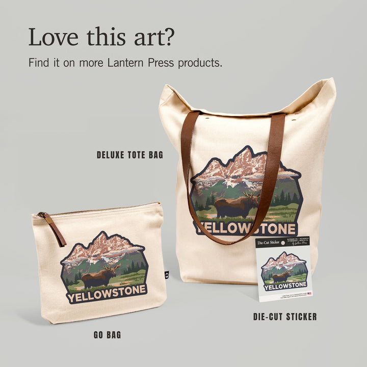Yellowstone National Park, Wyoming, Moose & Mountains, Contour, Lantern Press Artwork, Vinyl Sticker Sticker Lantern Press
