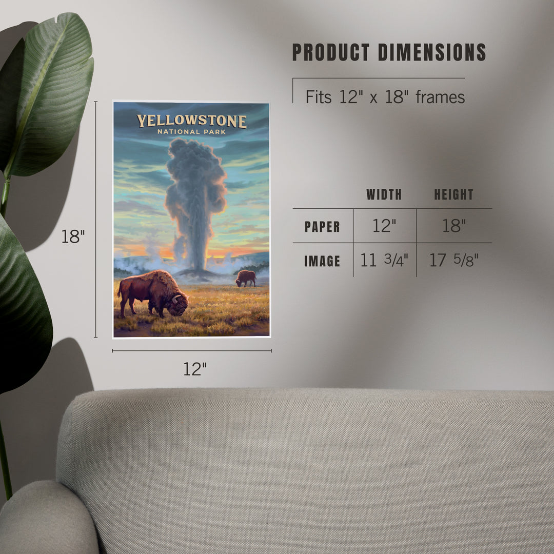 Yellowstone National Park, Wyoming, Oil Painting, Old Faithful Eruption, Art & Giclee Prints Art Lantern Press
