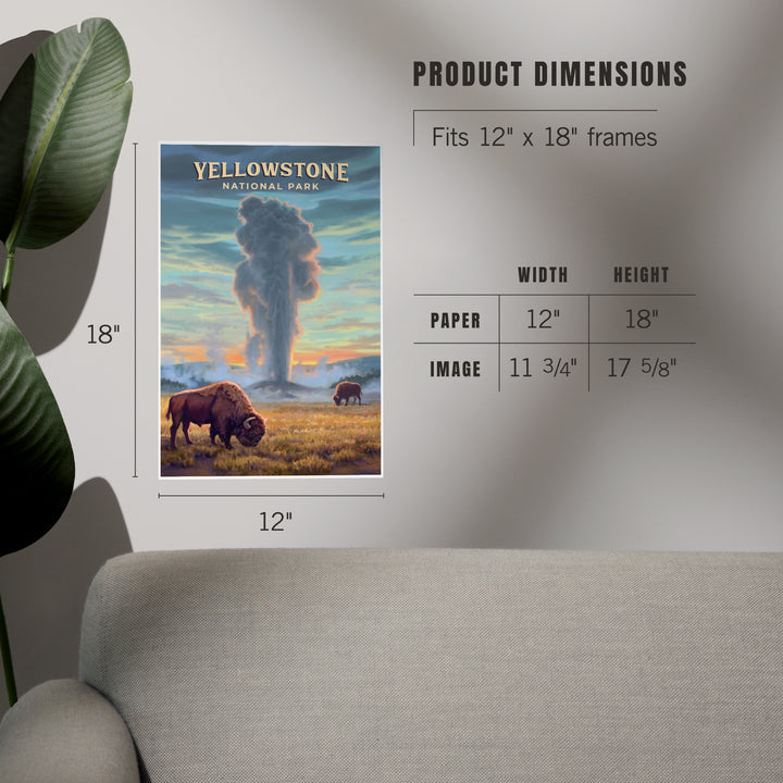 Yellowstone National Park, Wyoming, Oil Painting, Old Faithful Eruption, Art & Giclee Prints Art Lantern Press