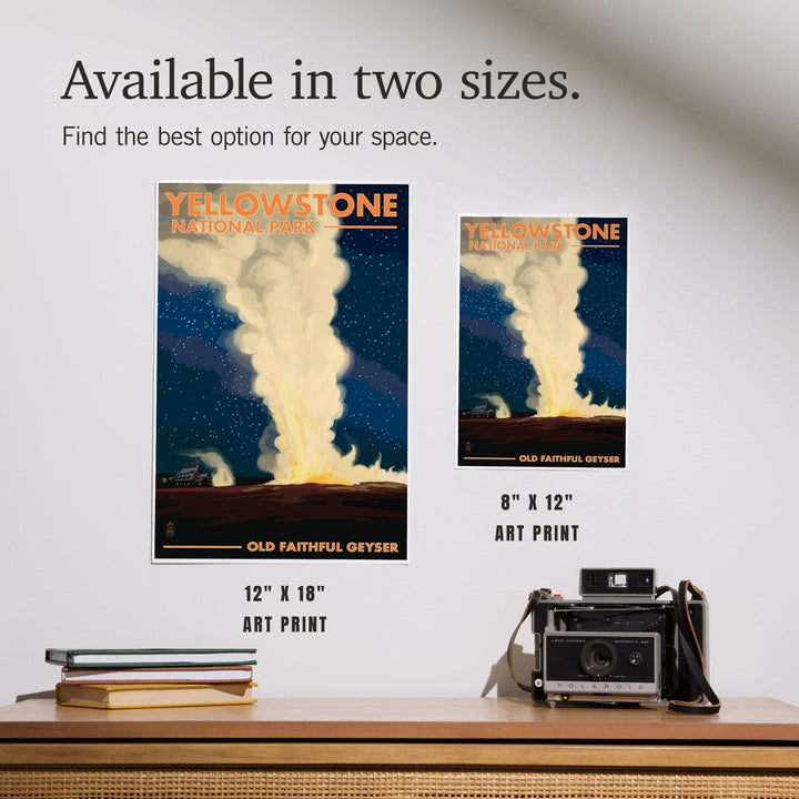 Yellowstone National Park, Wyoming, Old Faithful at Night, Art & Giclee Prints Art Lantern Press