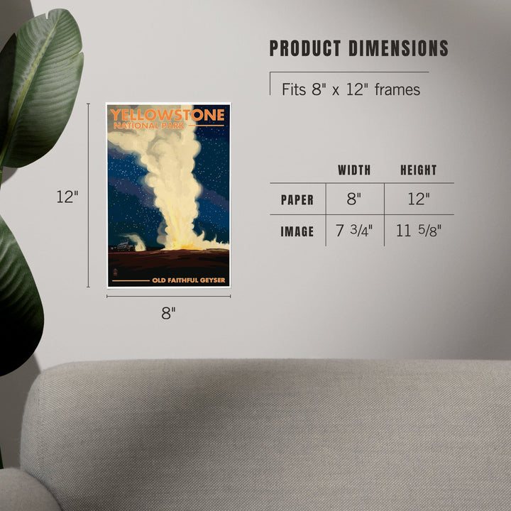 Yellowstone National Park, Wyoming, Old Faithful at Night, Art & Giclee Prints Art Lantern Press