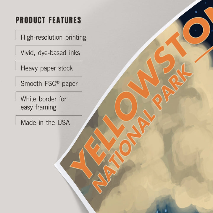 Yellowstone National Park, Wyoming, Old Faithful at Night, Art & Giclee Prints Art Lantern Press