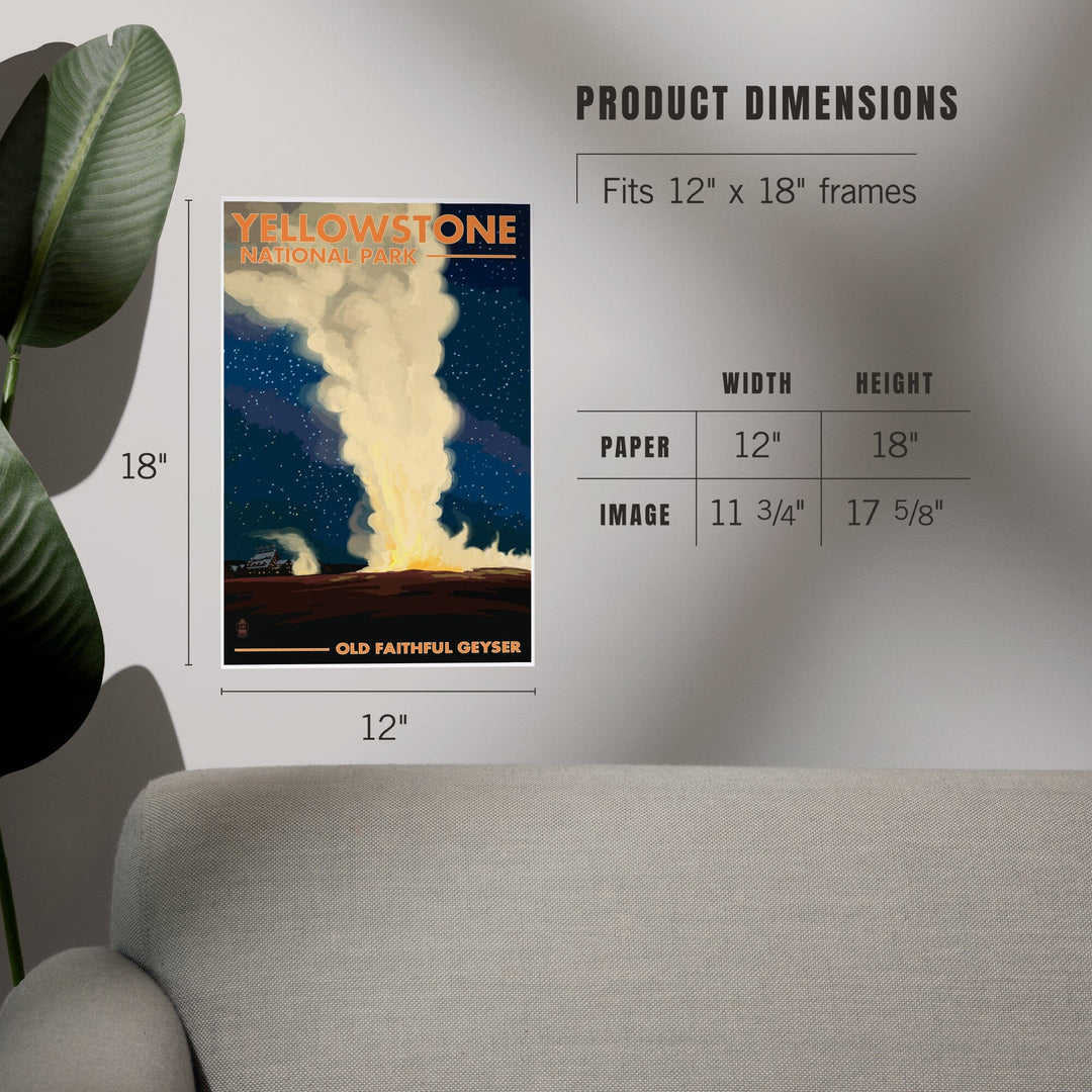 Yellowstone National Park, Wyoming, Old Faithful at Night, Art & Giclee Prints Art Lantern Press