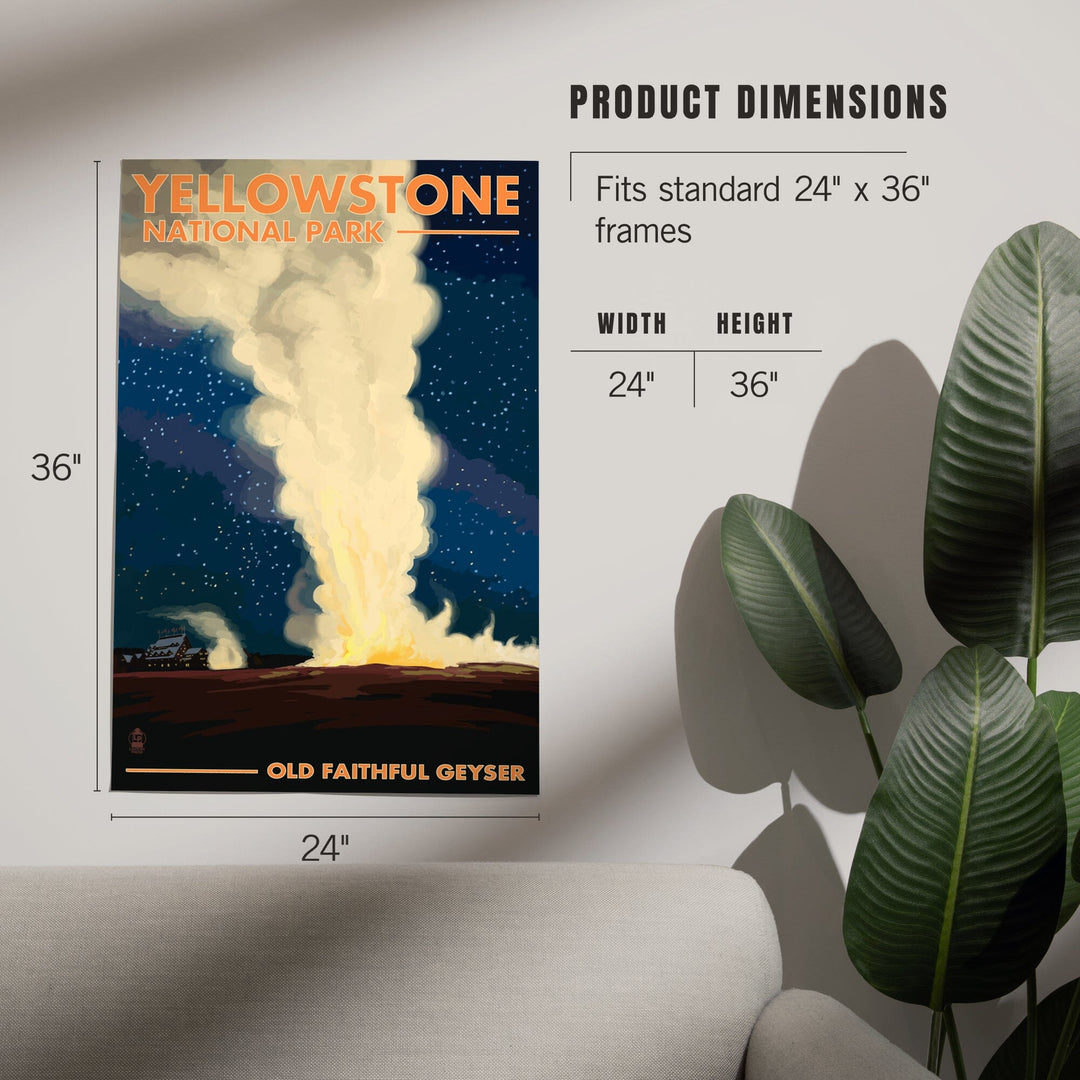 Yellowstone National Park, Wyoming, Old Faithful at Night, Art & Giclee Prints Art Lantern Press