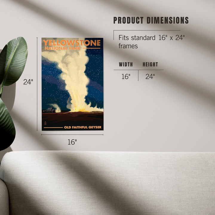 Yellowstone National Park, Wyoming, Old Faithful at Night, Art & Giclee Prints Art Lantern Press