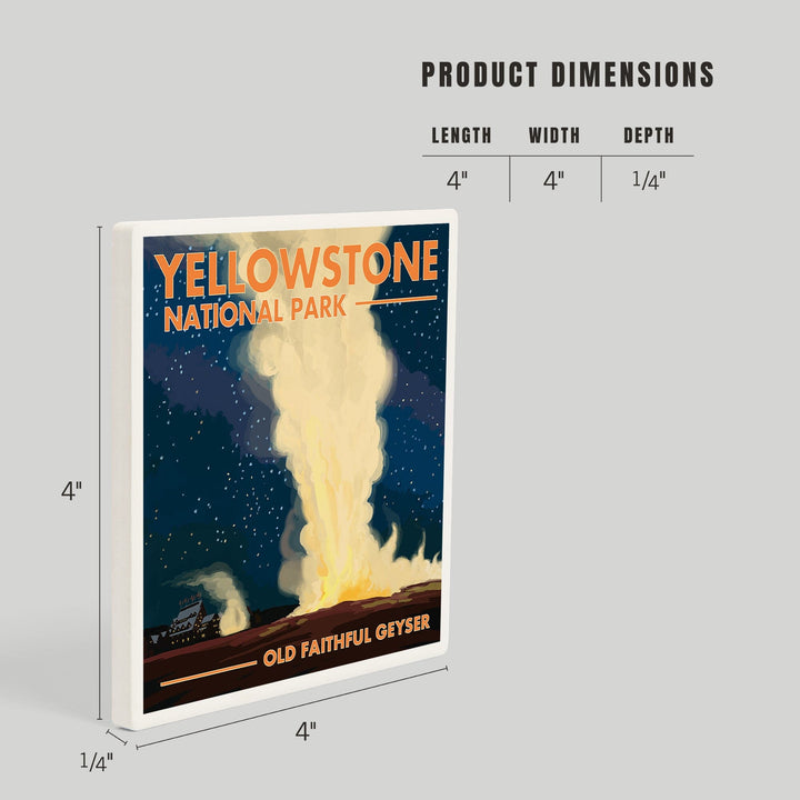 Yellowstone National Park, Wyoming, Old Faithful at Night, Coasters Coasters Lantern Press