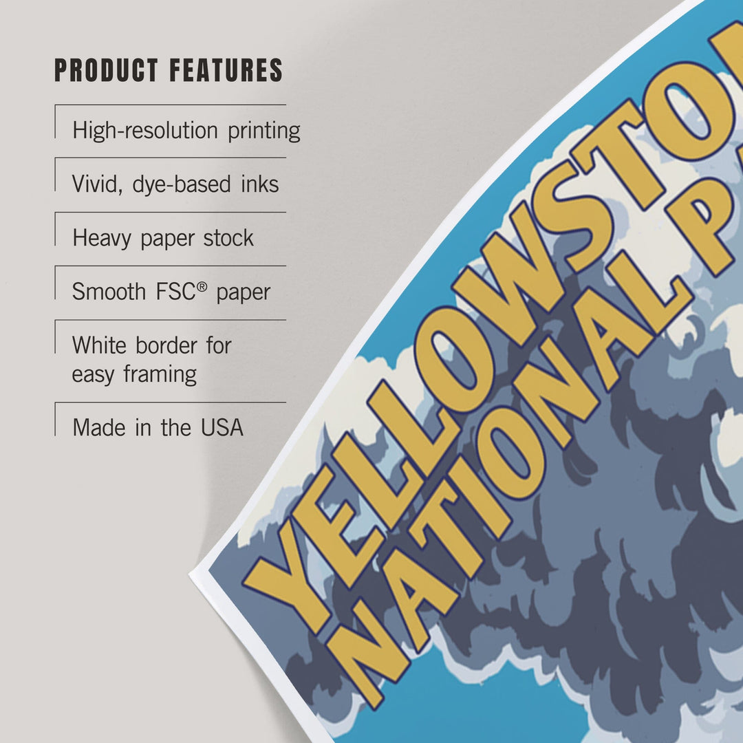 Yellowstone National Park, Wyoming, Old Faithful Geyser and Bison Herd, Art & Giclee Prints Art Lantern Press