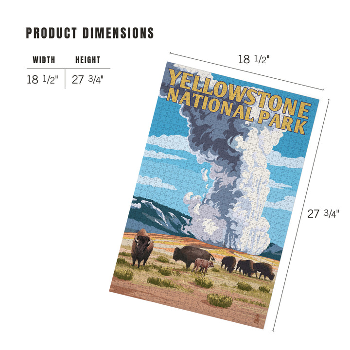 Yellowstone National Park, Wyoming, Old Faithful Geyser and Bison Herd, Jigsaw Puzzle Puzzle Lantern Press