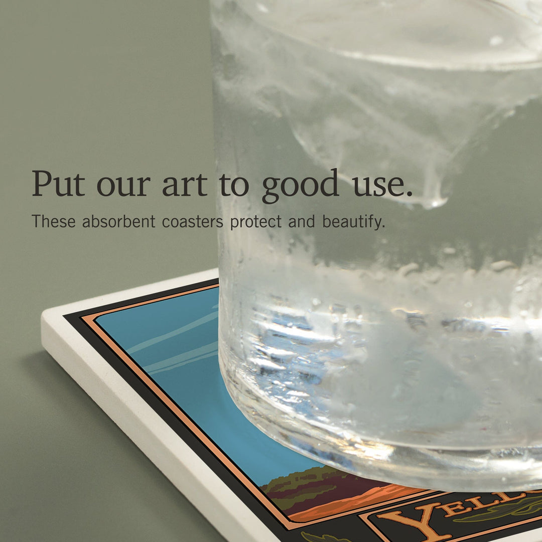 Yellowstone National Park, Wyoming, Old Faithful Geyser, Coasters Coasters Lantern Press