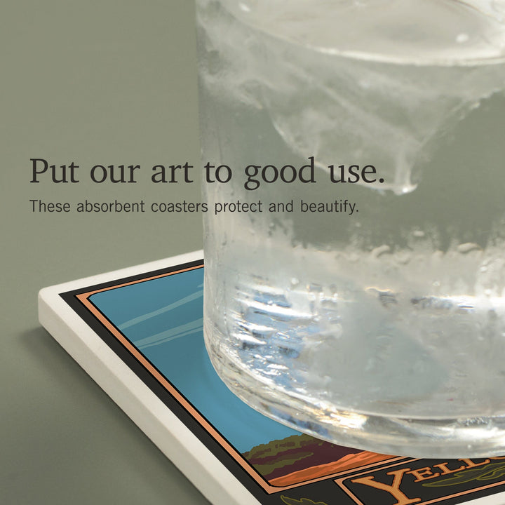 Yellowstone National Park, Wyoming, Old Faithful Geyser, Coasters Coasters Lantern Press