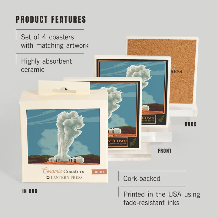 Yellowstone National Park, Wyoming, Old Faithful Geyser, Coasters Coasters Lantern Press