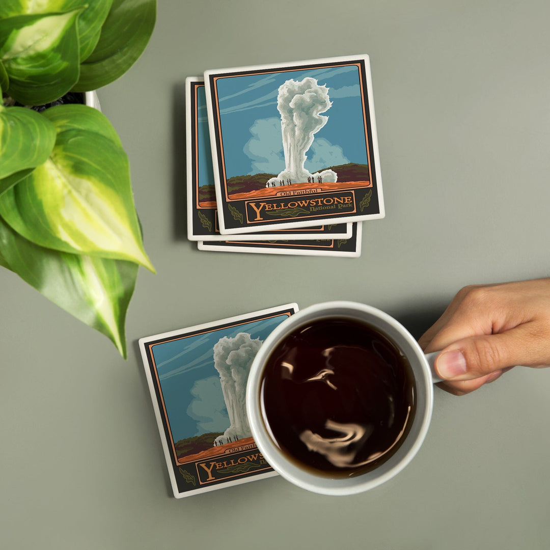 Yellowstone National Park, Wyoming, Old Faithful Geyser, Coasters Coasters Lantern Press