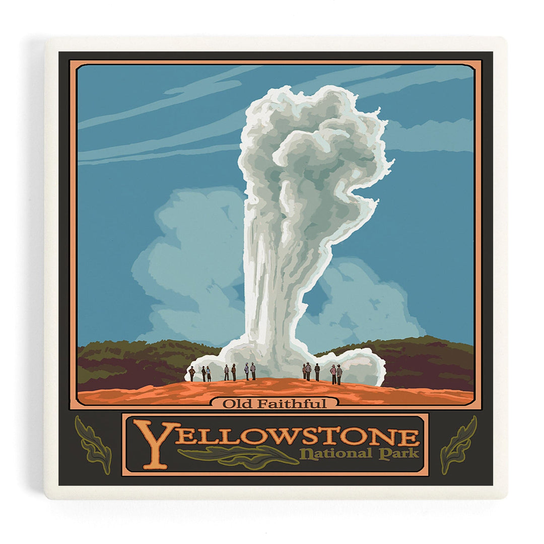 Yellowstone National Park, Wyoming, Old Faithful Geyser, Coasters Coasters Lantern Press Coaster