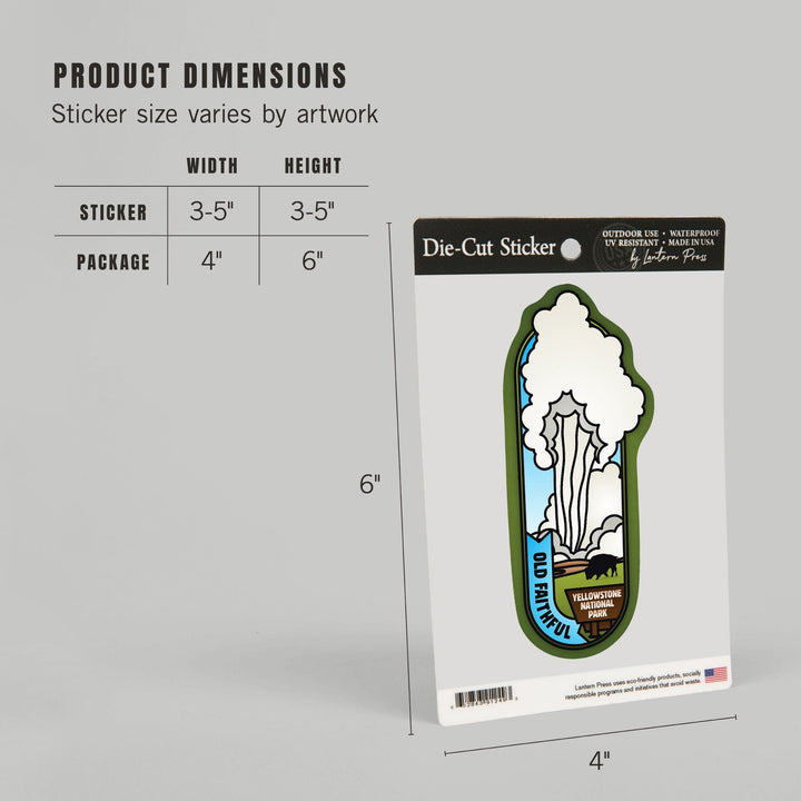 Yellowstone National Park, Wyoming, Old Faithful Geyser, Vector, Contour, Vinyl Sticker Sticker Lantern Press