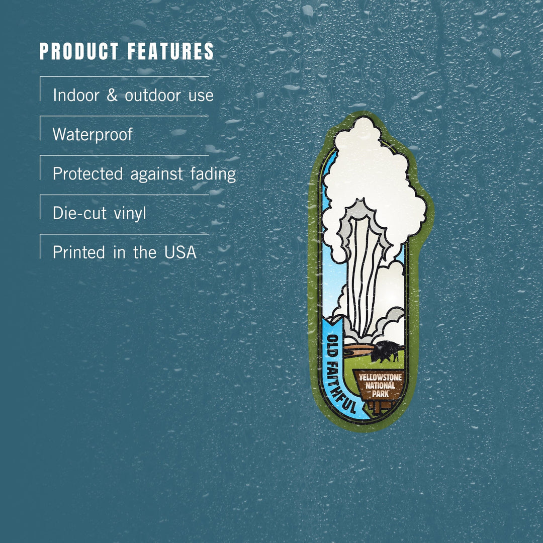Yellowstone National Park, Wyoming, Old Faithful Geyser, Vector, Contour, Vinyl Sticker Sticker Lantern Press