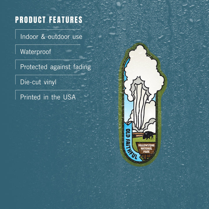 Yellowstone National Park, Wyoming, Old Faithful Geyser, Vector, Contour, Vinyl Sticker Sticker Lantern Press