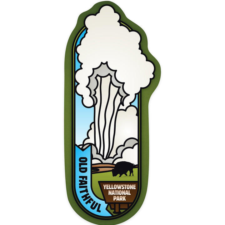 Yellowstone National Park, Wyoming, Old Faithful Geyser, Vector, Contour, Vinyl Sticker Sticker Lantern Press