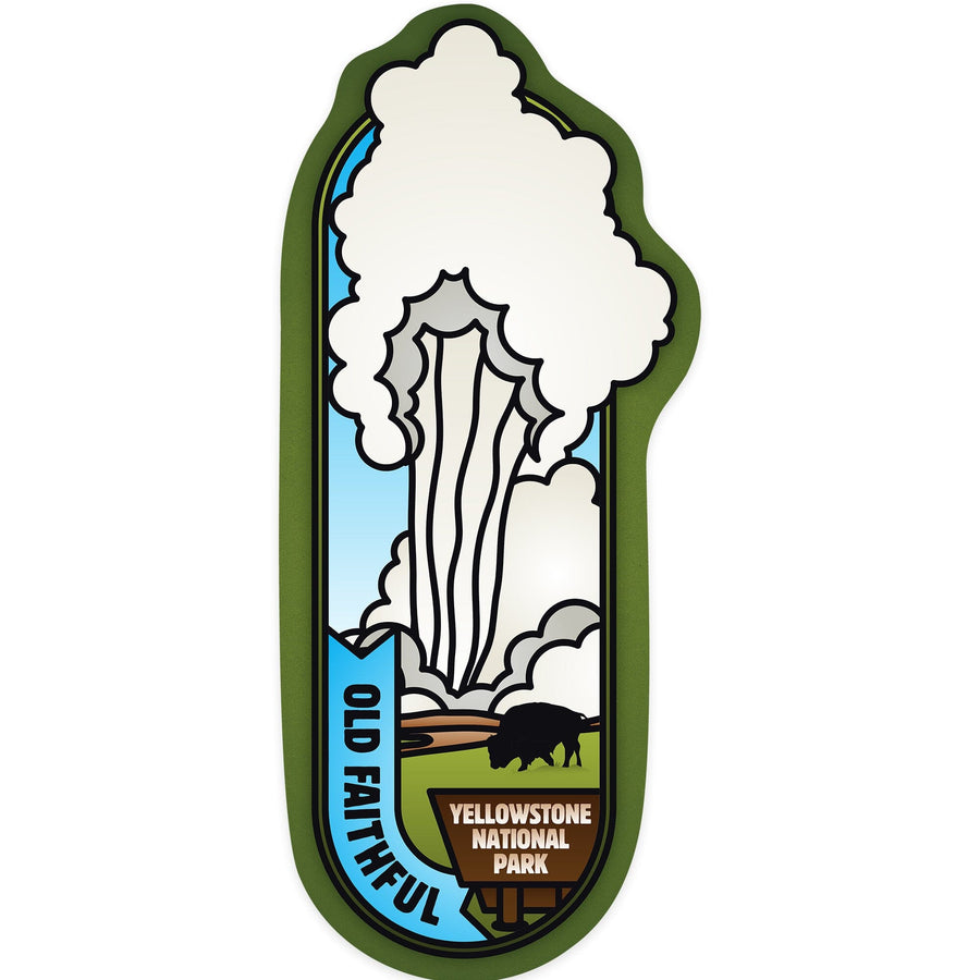 Yellowstone National Park, Wyoming, Old Faithful Geyser, Vector, Contour, Vinyl Sticker Sticker Lantern Press