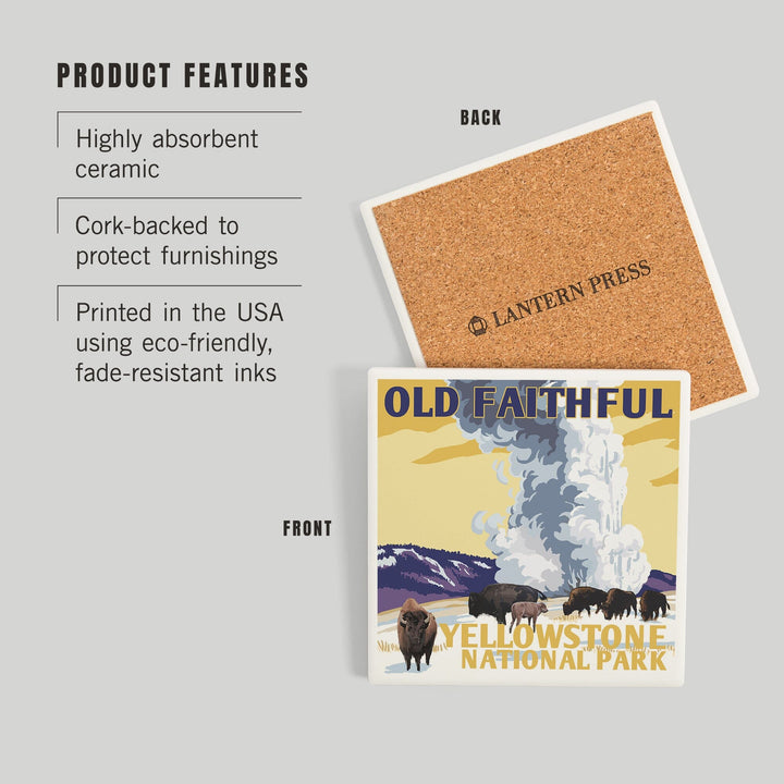 Yellowstone National Park, Wyoming, Old Faithful Geyser, WPA Style, Coasters Coasters Lantern Press