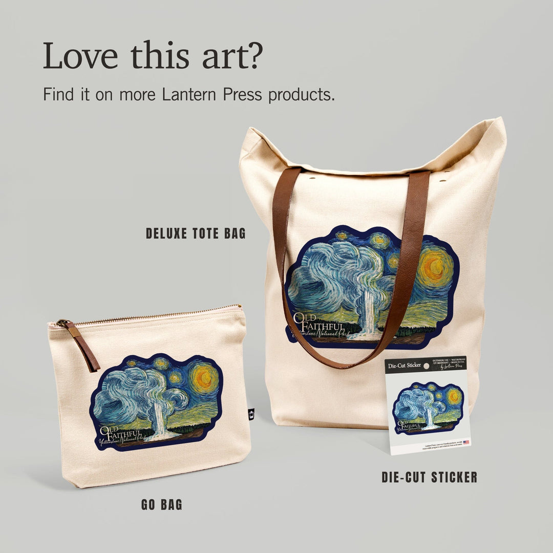 Yellowstone National Park, Wyoming, Old Faithful, Starry Night, Contour, Vinyl Sticker Sticker Lantern Press
