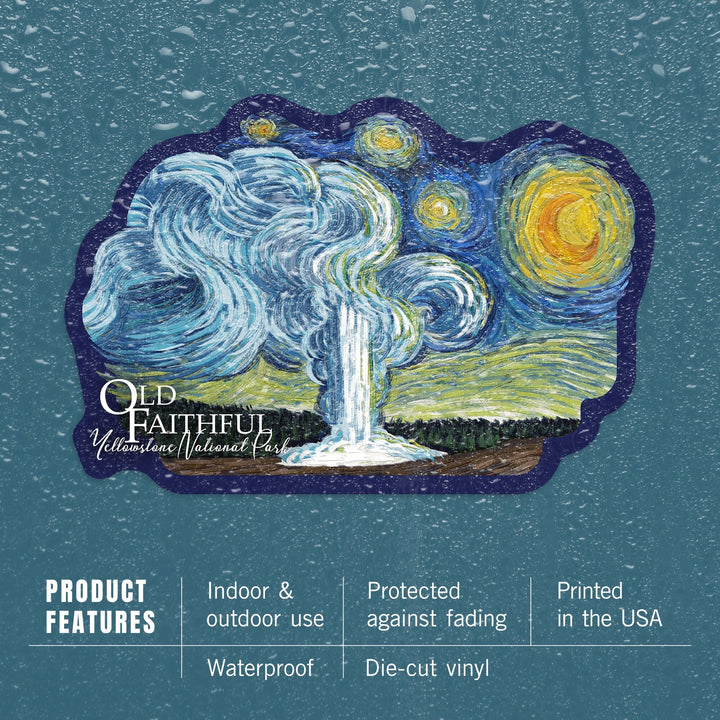 Yellowstone National Park, Wyoming, Old Faithful, Starry Night, Contour, Vinyl Sticker Sticker Lantern Press