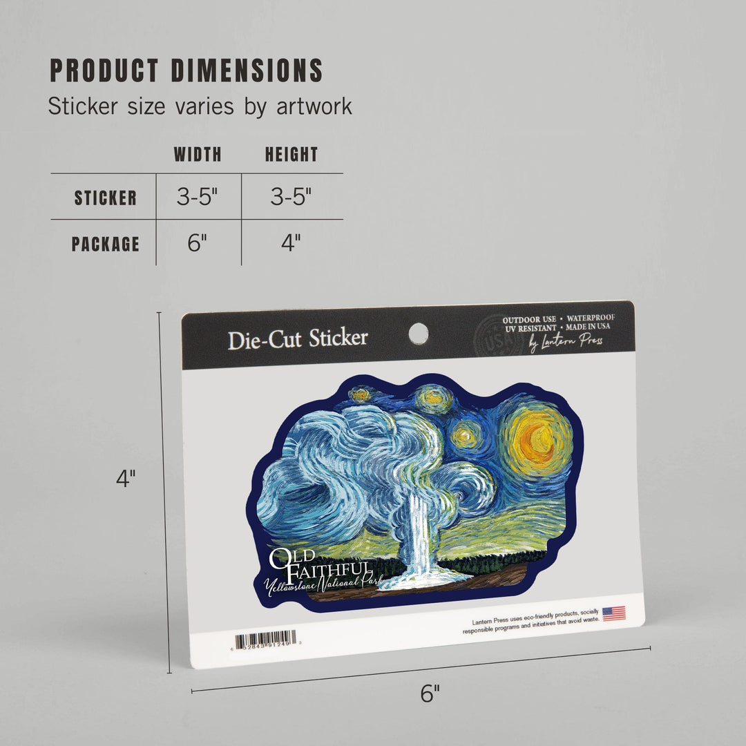 Yellowstone National Park, Wyoming, Old Faithful, Starry Night, Contour, Vinyl Sticker Sticker Lantern Press