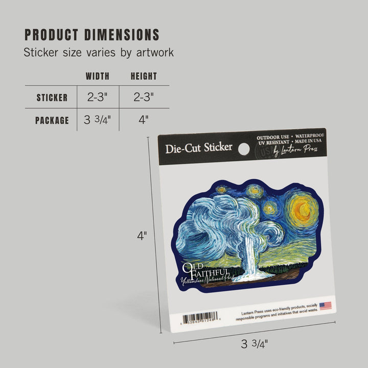 Yellowstone National Park, Wyoming, Old Faithful, Starry Night, Contour, Vinyl Sticker Sticker Lantern Press