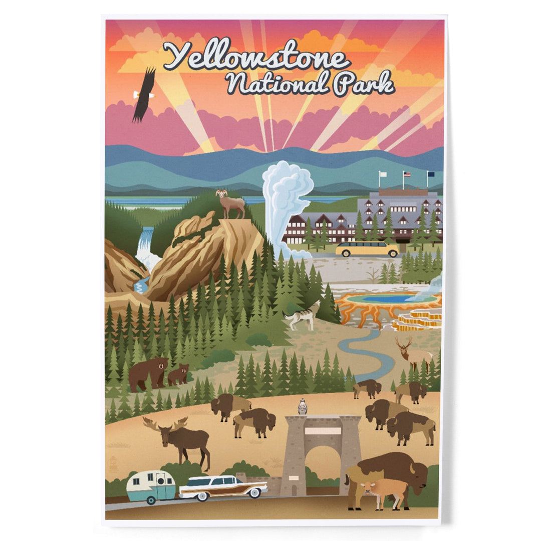 Yellowstone National Park, Wyoming, Retro View, Art & Giclee Prints Art Lantern Press 12 x 18 Art Print
