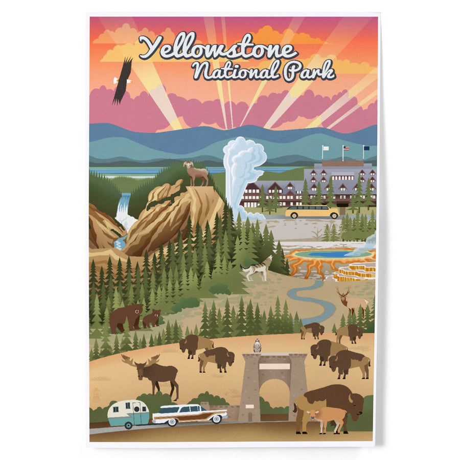 Yellowstone National Park, Wyoming, Retro View, Art & Giclee Prints Art Lantern Press