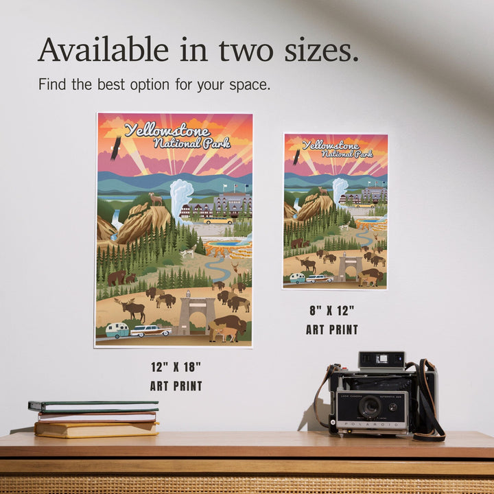 Yellowstone National Park, Wyoming, Retro View, Art & Giclee Prints Art Lantern Press