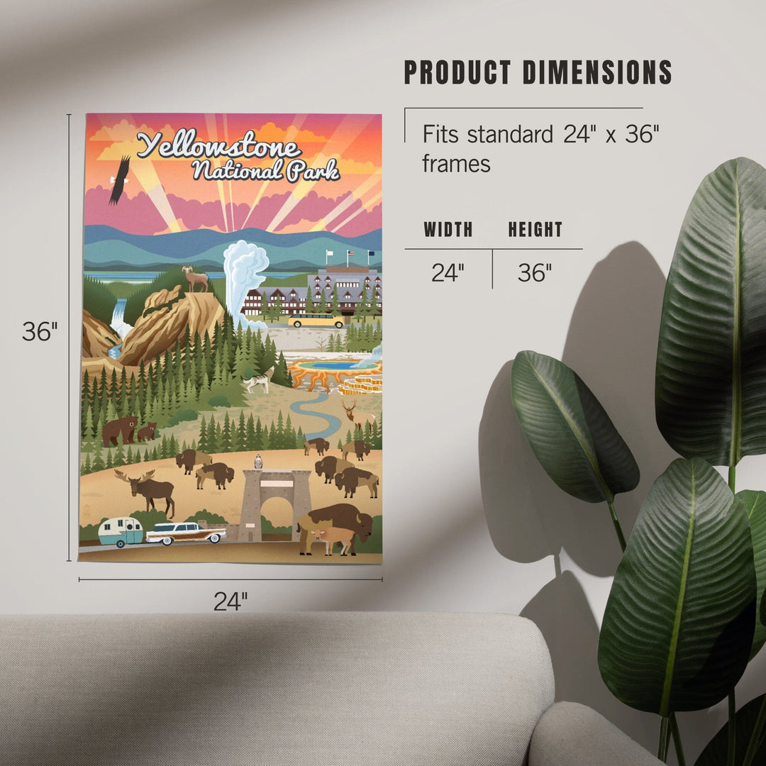 Yellowstone National Park, Wyoming, Retro View, Art & Giclee Prints Art Lantern Press