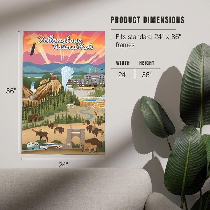 Yellowstone National Park, Wyoming, Retro View, Art & Giclee Prints Art Lantern Press