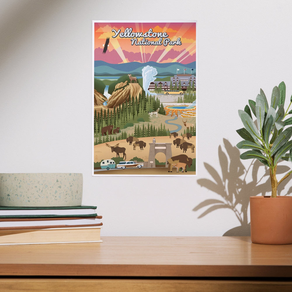 Yellowstone National Park, Wyoming, Retro View, Art & Giclee Prints Art Lantern Press