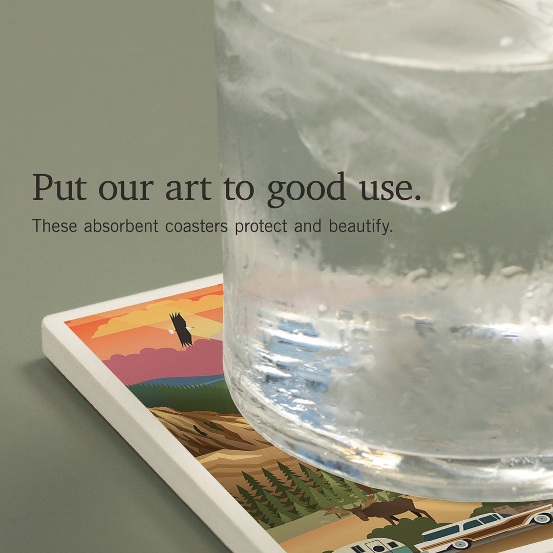 Yellowstone National Park, Wyoming, Retro View, Coasters Coasters Lantern Press