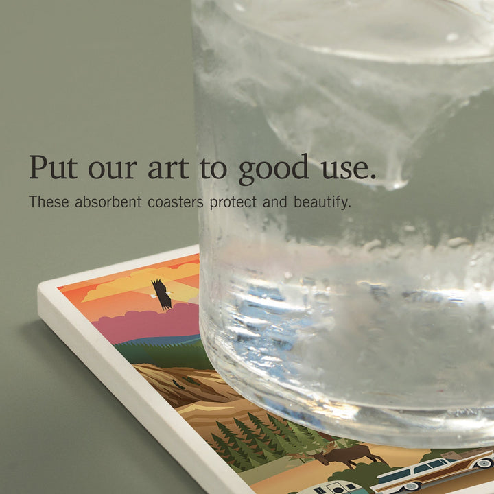 Yellowstone National Park, Wyoming, Retro View, Coasters Coasters Lantern Press