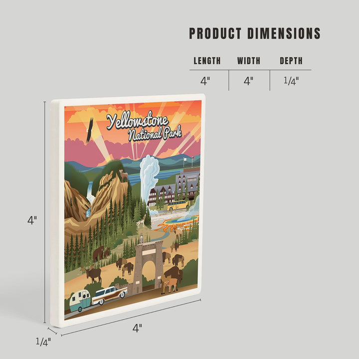 Yellowstone National Park, Wyoming, Retro View, Coasters Coasters Lantern Press