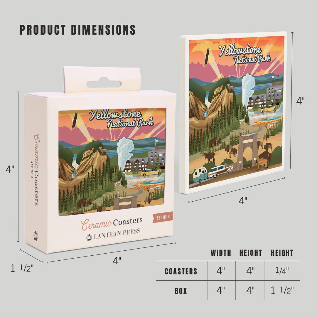 Yellowstone National Park, Wyoming, Retro View, Coasters Coasters Lantern Press
