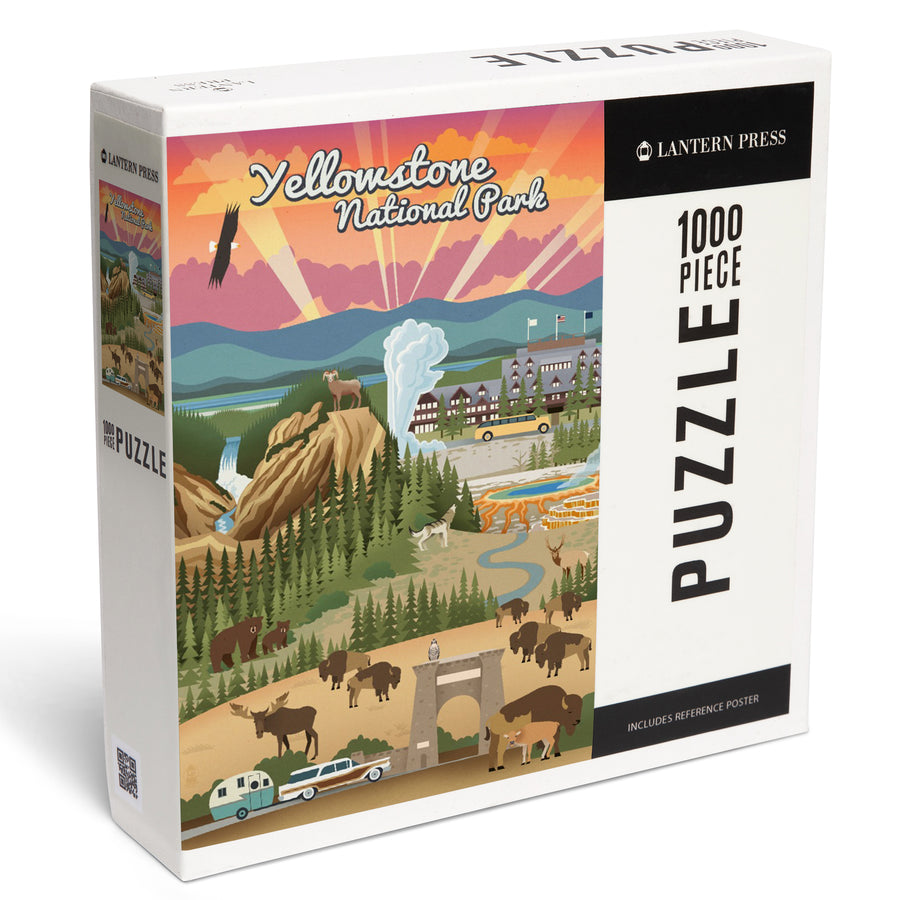 Yellowstone National Park, Wyoming, Retro View, Jigsaw Puzzle Puzzle Lantern Press