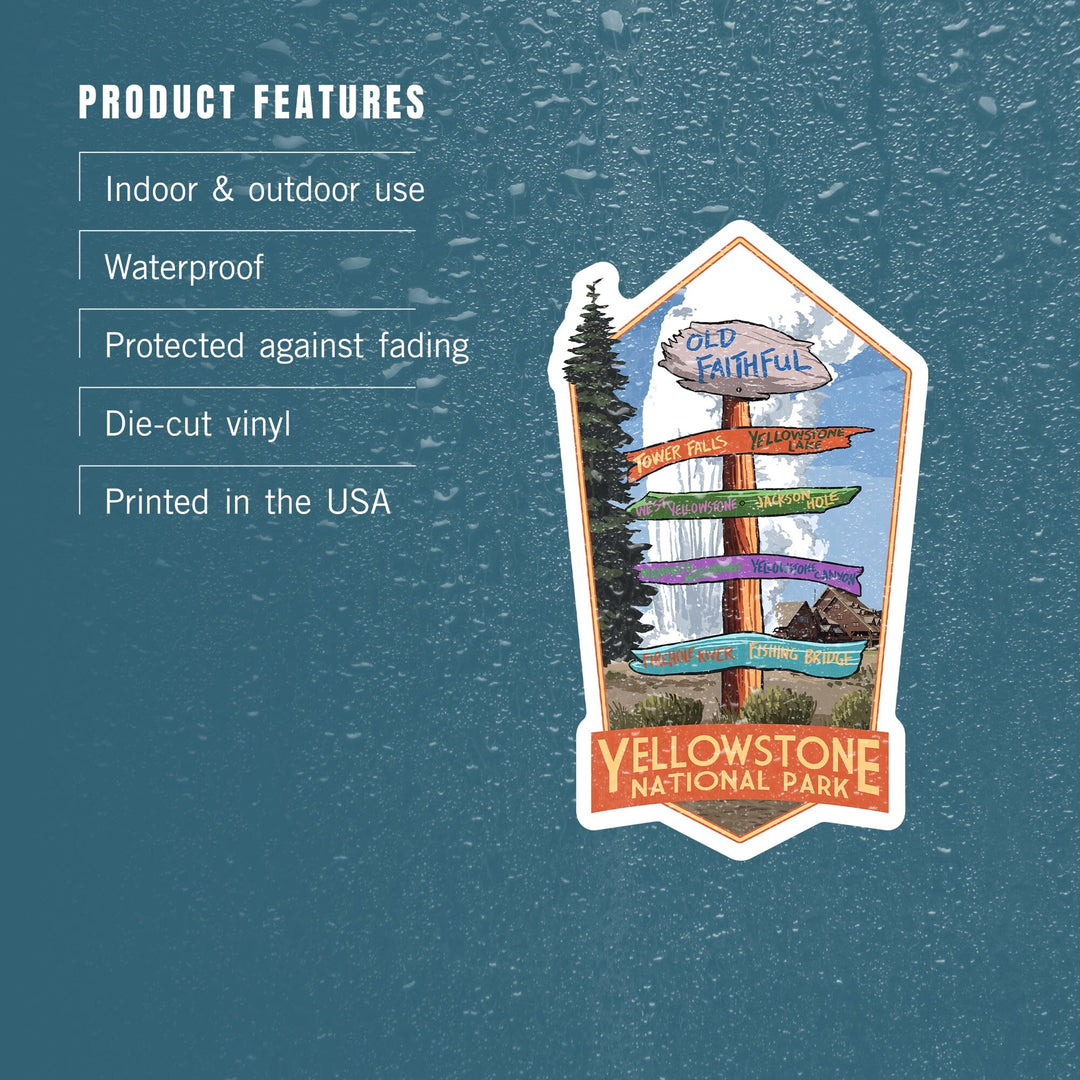 Yellowstone National Park, Wyoming, Signpost, Contour, Lantern Press Artwork, Vinyl Sticker Sticker Lantern Press