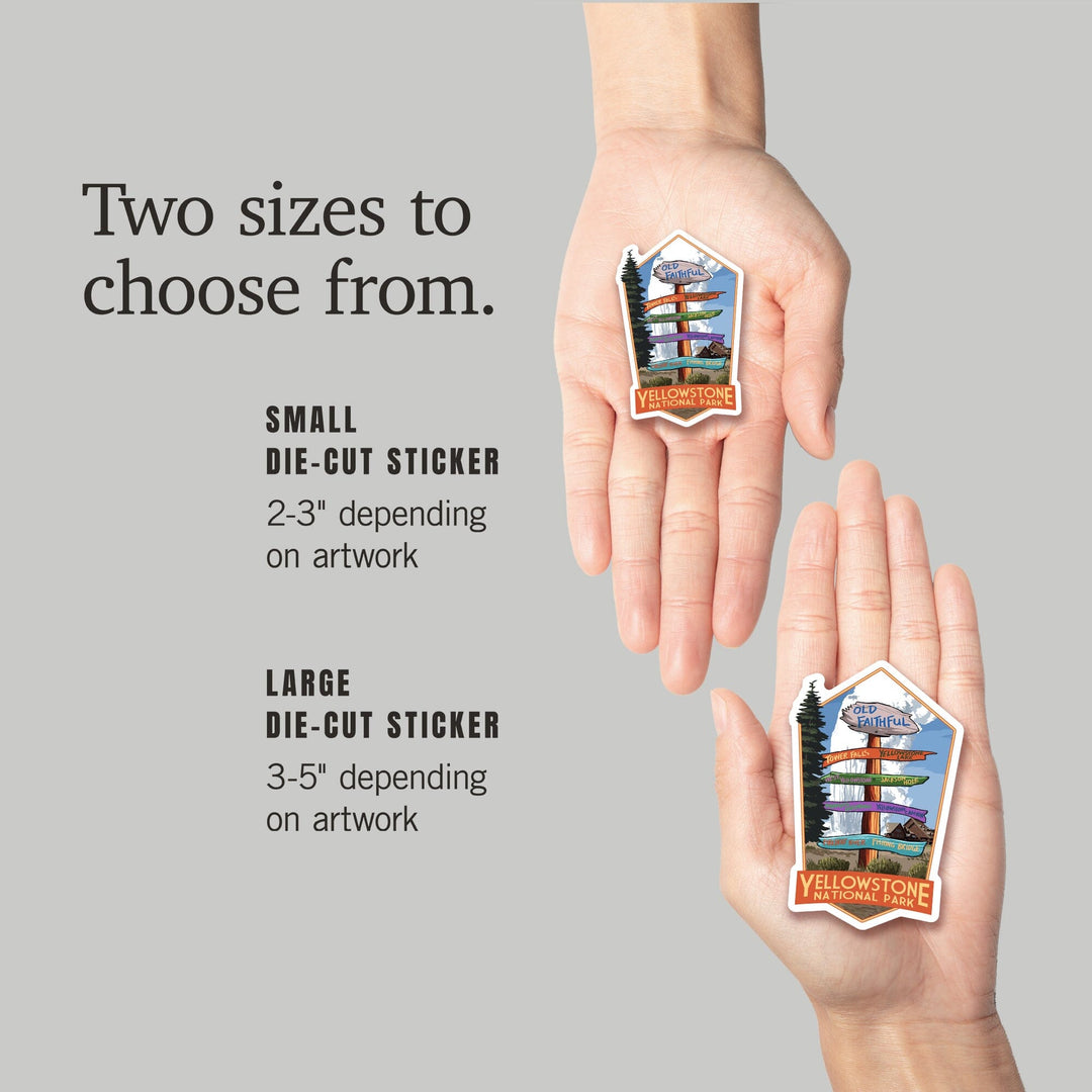 Yellowstone National Park, Wyoming, Signpost, Contour, Lantern Press Artwork, Vinyl Sticker Sticker Lantern Press