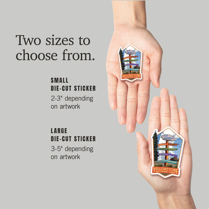 Yellowstone National Park, Wyoming, Signpost, Contour, Lantern Press Artwork, Vinyl Sticker Sticker Lantern Press