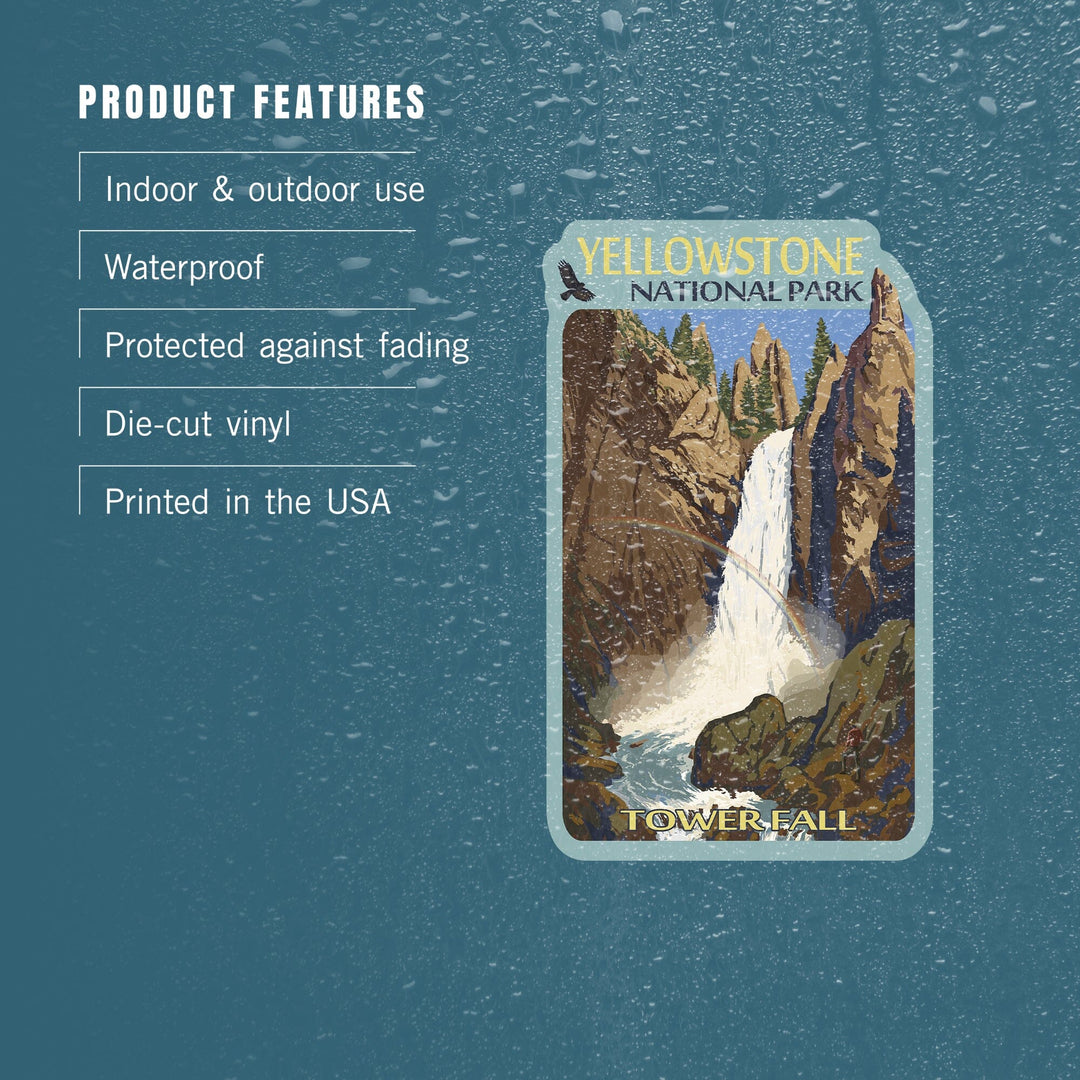Yellowstone National Park, Wyoming, Tower Fall, Contour, Lantern Press Artwork, Vinyl Sticker Sticker Lantern Press