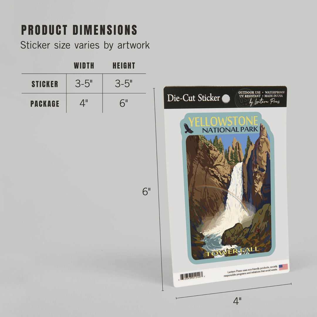 Yellowstone National Park, Wyoming, Tower Fall, Contour, Lantern Press Artwork, Vinyl Sticker Sticker Lantern Press